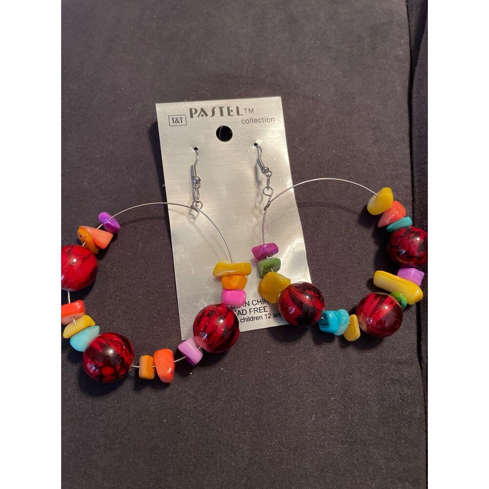 colorful, beaded wire hoop earrings from the Pastel collection large New
